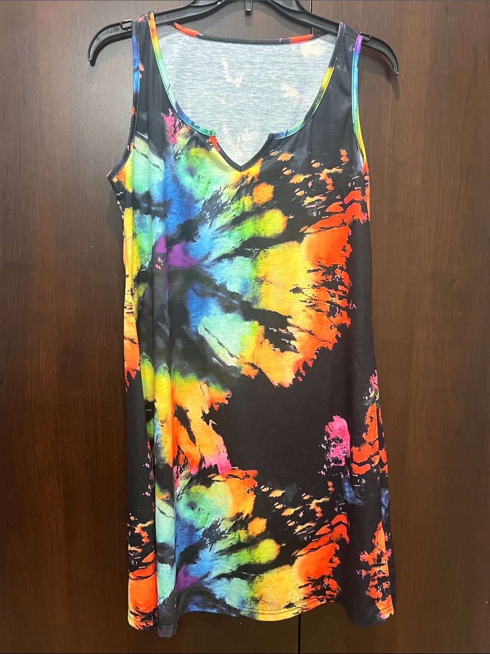 Vibrant Tie-Dye Black Tank Dress